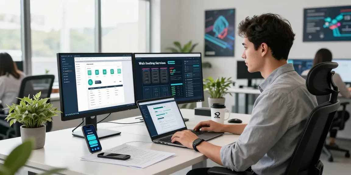 Servicios de hosting en México con profesionales trabajando en oficina moderna.